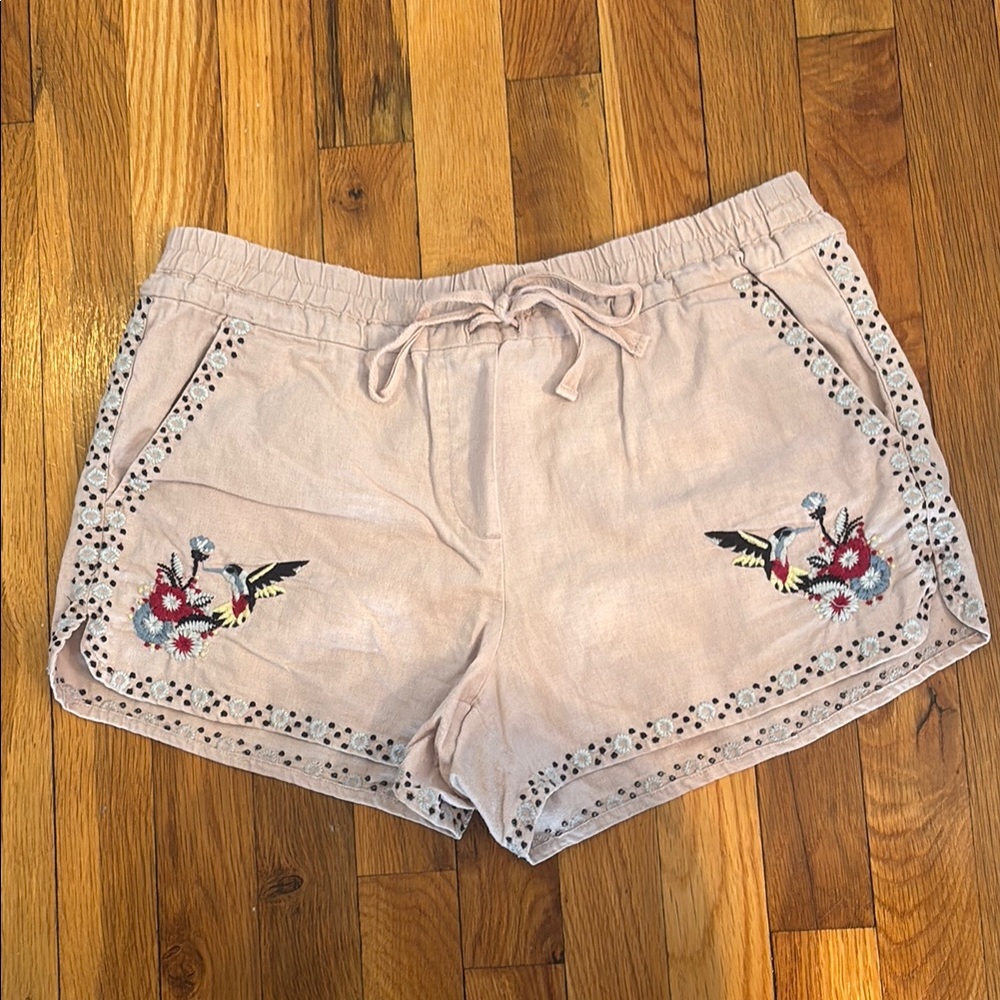 LOFT lavender/lilac High Waist Shorts with Elegant Embroidery